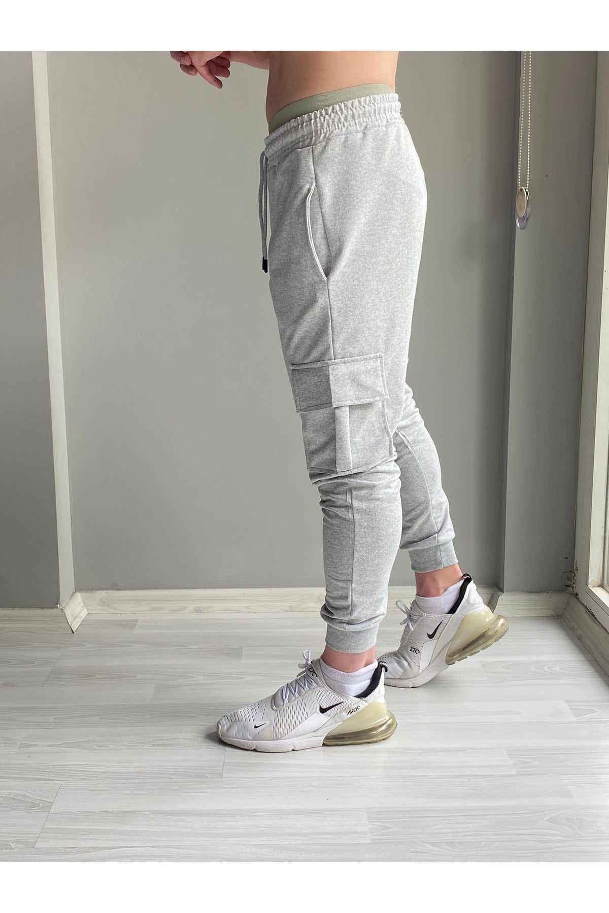 Men'S Gray Summer Cargo Pocket Slim Fit Sweatpants Slim Fit Jogger