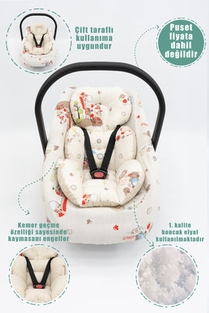 Orthopädisches Kinderwagenkissen, Bettlaken, Bezug, Piqué und Matratze für die Mutterseite, 6er-Set, Tierserie
