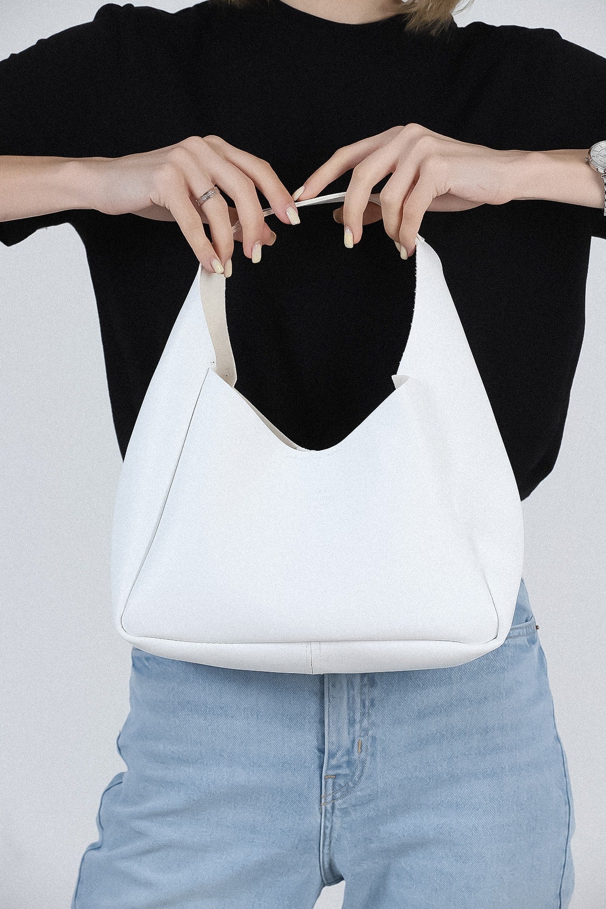 White Shk19 Zippered Imitation Leather Women'S Hand And Shoulder Bag With Wallet E:33 L:15 W:10 Cm