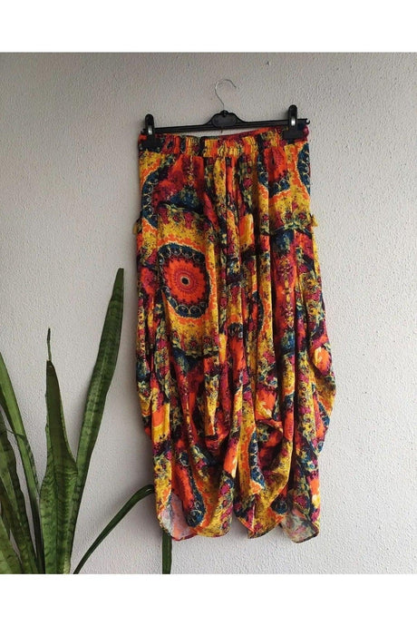 Orange Patterned Shalwar Model Authentic Loose Skirt - Swordslife