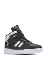 High Top, Orthopedic, Velcro, Black and White Color Kids Sports Shoes
