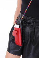 Red Color, Colorful Strap Shoulder Bag Cell Phone Bag Card Holder