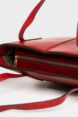 Women'S Crocodile Pattern 2-Sleeve Zippered Large Size Bag Shoulder Bag, Clutch Bag, Laptop Bag