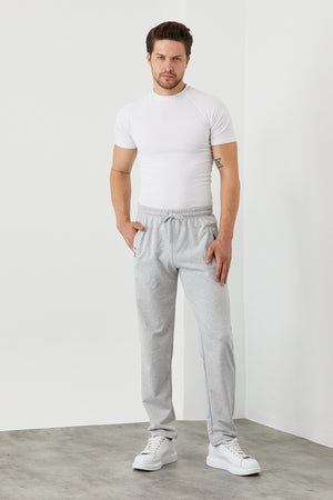 Graue Herren-Jogginghose mit Reißverschlusstasche und Stickerei-Detail und geradem Bein, lässige Passform
