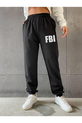Foxskin Black Women's FBI Printed Summer Sweatpants - Swordslife