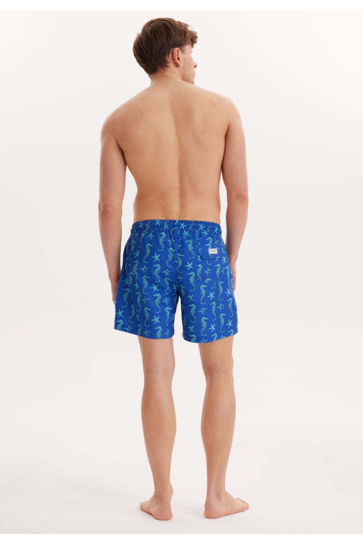 Men'S Blue/Turquoise Printed Marine Shorts Wmpattern Swımshorts