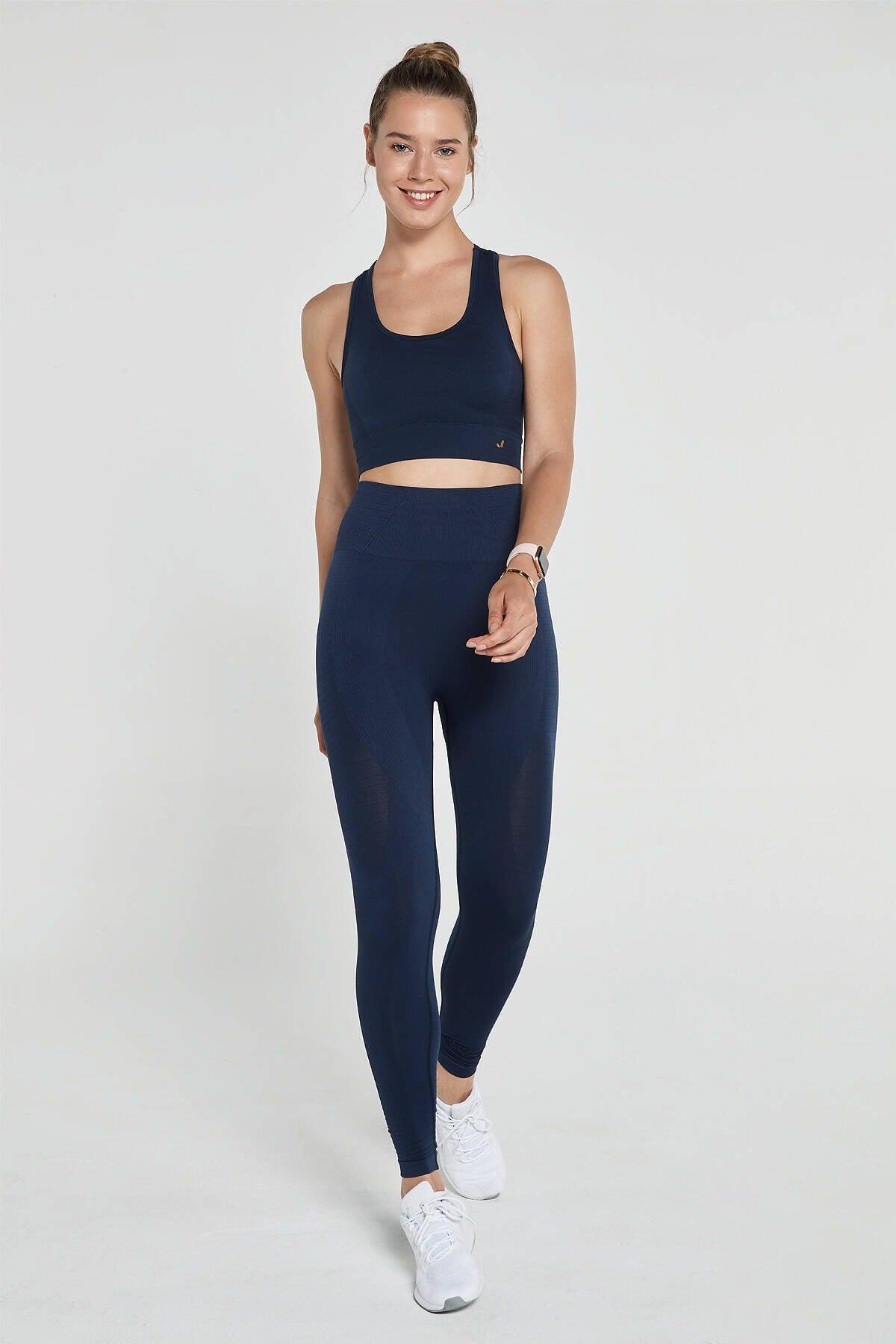 Gela High Waist, Flexible And Gathering Sports Leggings Navy Blue - Swordslife