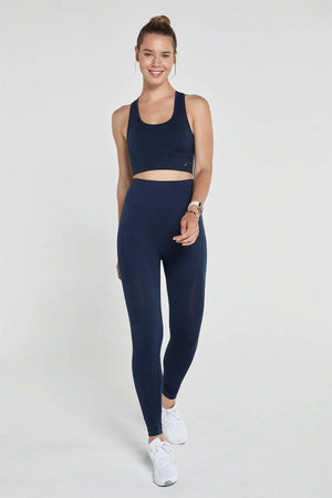 Gela High Waist, Flexible And Gathering Sports Leggings Navy Blue - Swordslife