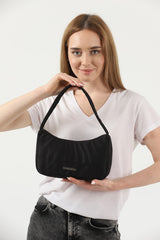 Black U26 Single Zipper Section Canvas Fabric Women's Daily Baguette Hand And Shoulder Bag U:13 E:25 G:6
