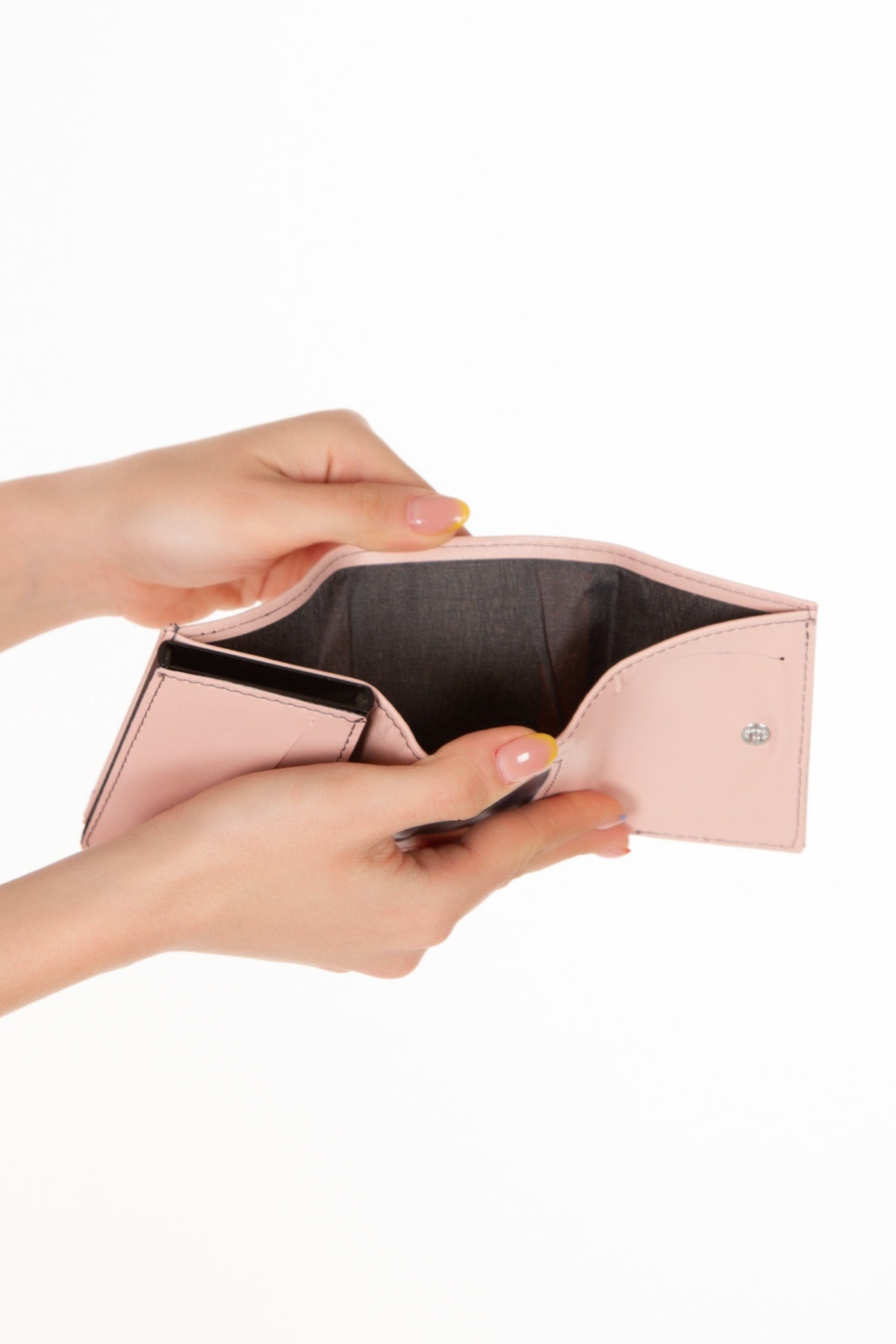 Men'S Vegan Leather Black Cash Money Compartment Sliding Mechanism Wallet Card Holder