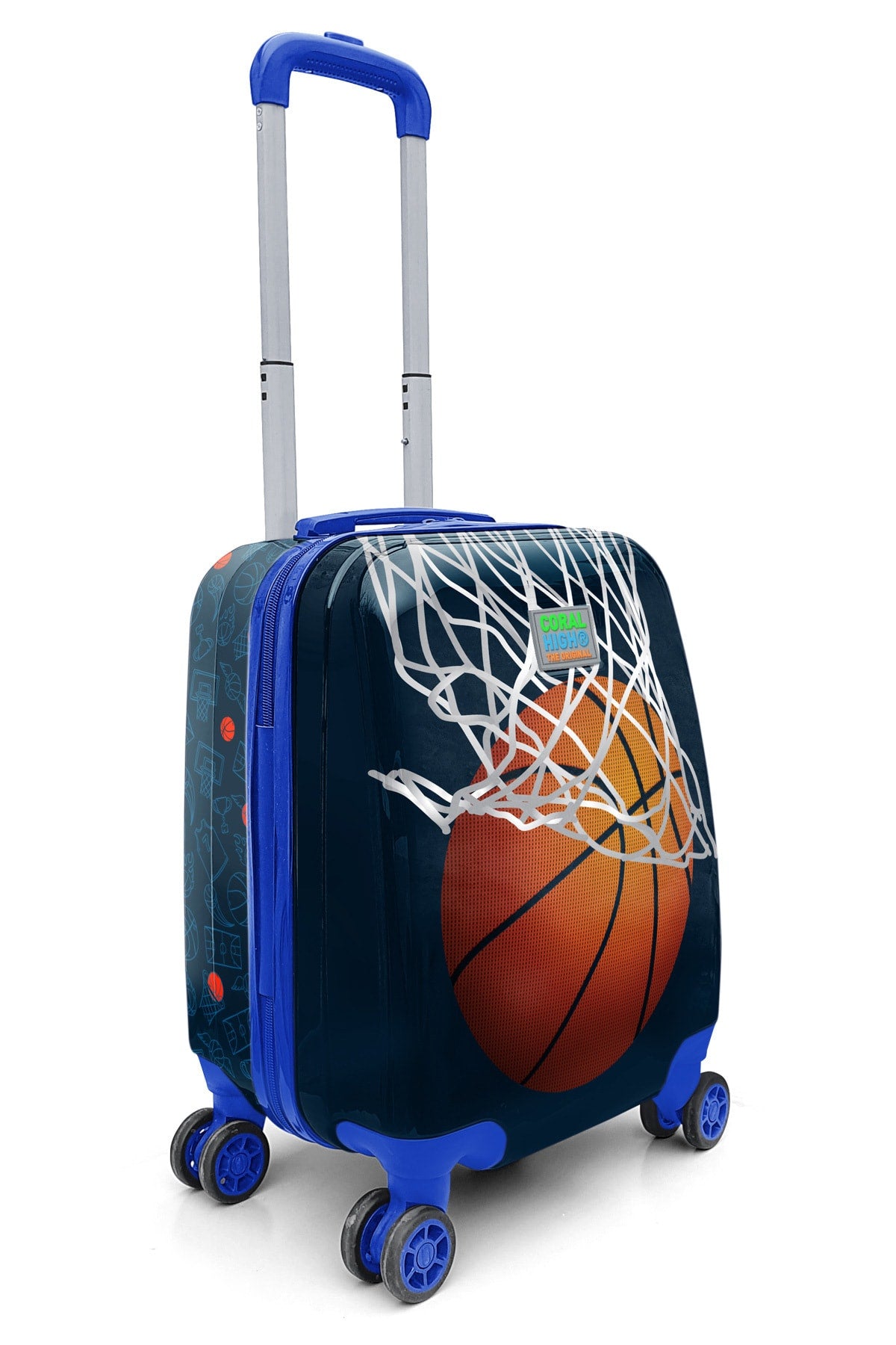 Kinderkoffer mit Basketball-Muster, Marineblau/Orange 16753