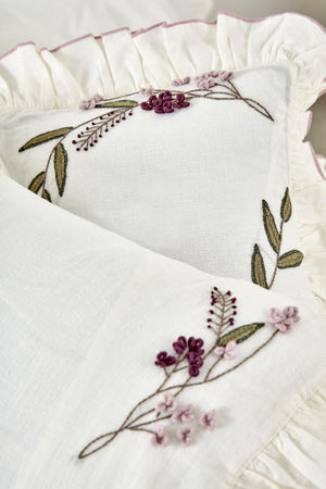 Olivia Baby Girl Duvet Cover Set 100% Linen Hand Embroidered Cream 100X150 Cm