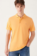 Men's Light Orange 100% Cotton Breathable Standard Fit Normal Cut Polo Neck T-shirt E001004
