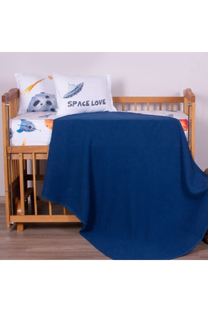 Organic Muslin Picture And Cotton Satin Baby Bedding - Space Ship And Star Themed