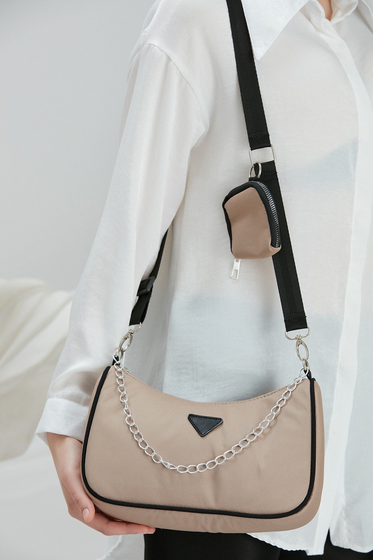 Mink U6 Women's Cross Shoulder Bag With Chain Strap Detailed And Adjustable Strap Wallet B:12 E:27 G: