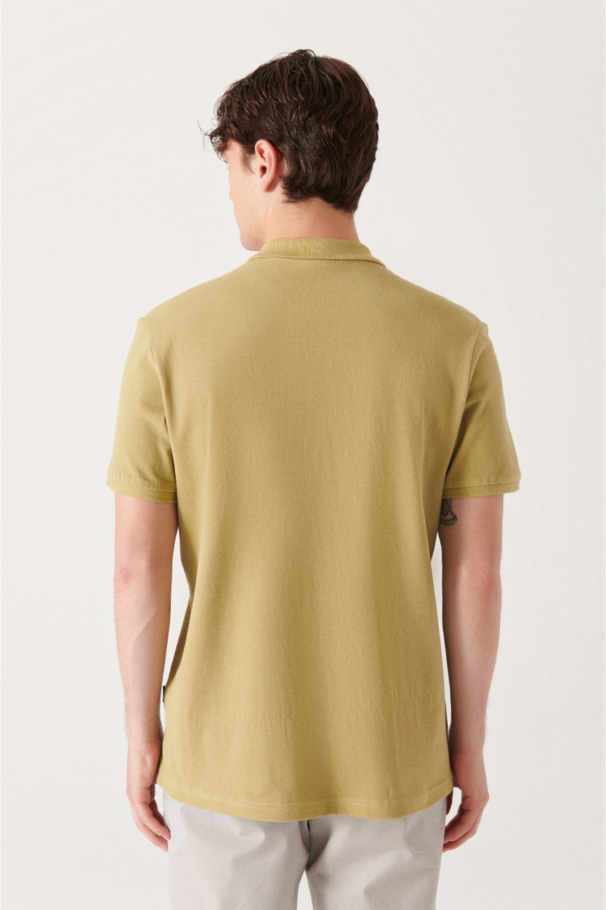 Men's Oil Green 100% Cotton Breathable Standard Fit Normal Cut Polo Neck T-shirt E001004