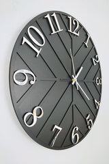- Diagonal Lines - Black & Silver - 50cm Wall Clock - Swordslife