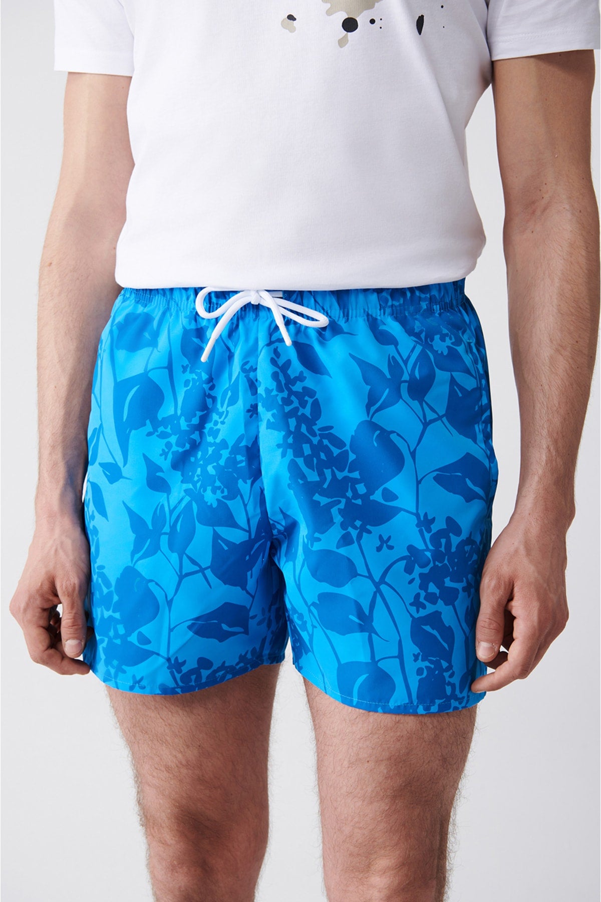 Men'S Green-Blue Quick Dry Printed Standard Size Swimwear Marine Shorts E003802
