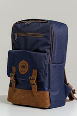 Unisex Navy 100% Genuine Leather Detailed Waterproof 15.6 Inch Multi-Compartment Backpack with Laptop Compartment