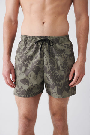 Men'S Khaki Quick Dry Printed Standard Size Swimwear Marine Shorts E003802