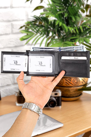 Original Men'S Black Stylish Leather Wallet With Gift Box Card Holder And Paper Money Compartment Card Holder Wallet