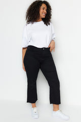 Black Unfading High Waist Short Leg Culotte Fit Jeans TBBSS23AR00014 - Swordslife