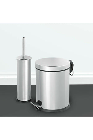 Chrome 2 Pcs Bathroom Set Pedal Dustbin Toilet Wc Closet Brush Set 3 Lt. - Swordslife