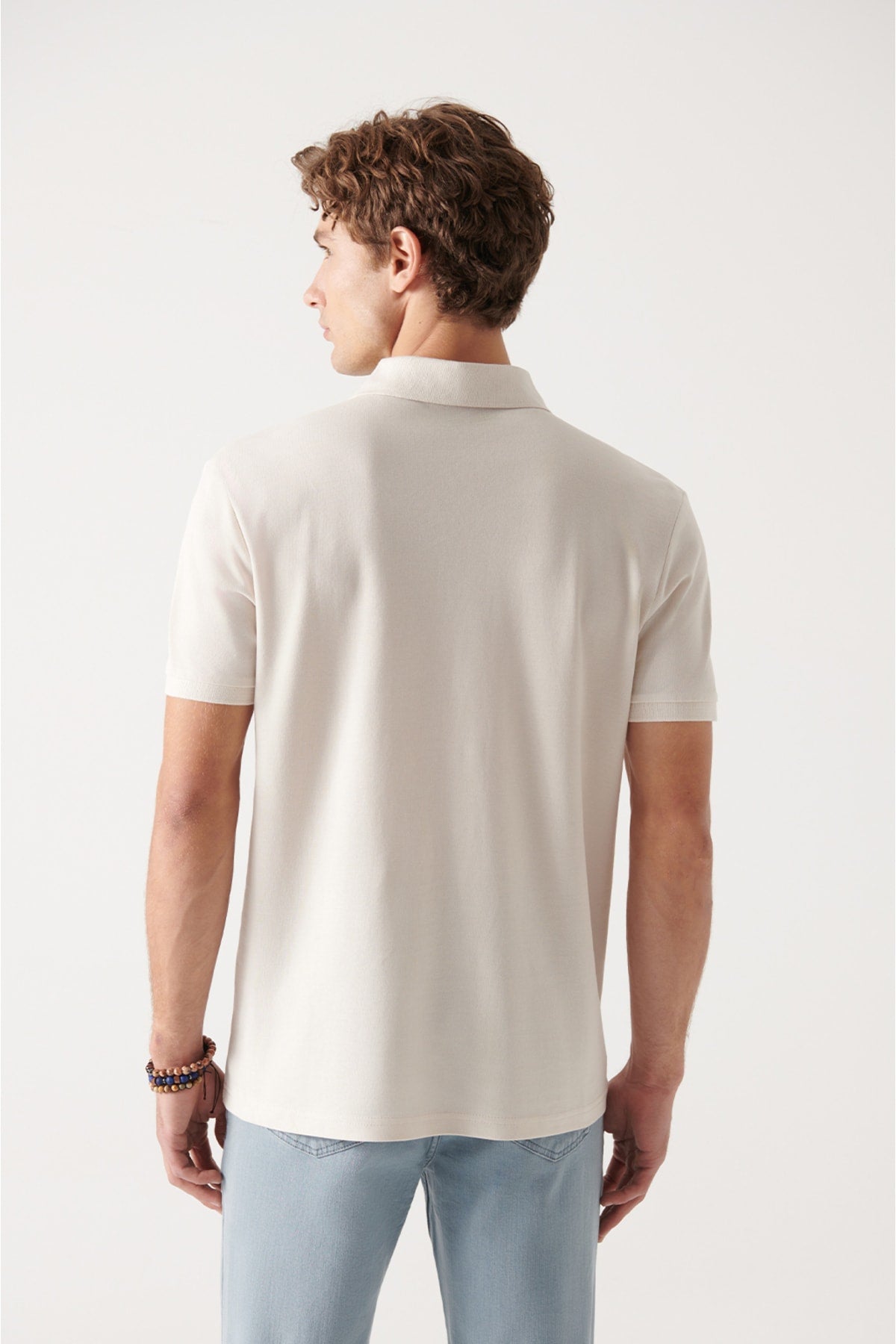  Мужская бежевая дышащая футболка стандартного кроя из 100 % хлопка с воротником-поло E001004