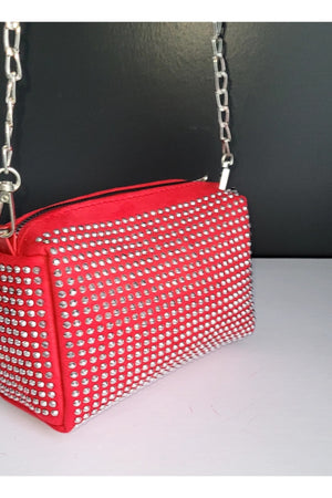 Bhm Red Stone Hand- und Schultertasche mit Kettenriemen