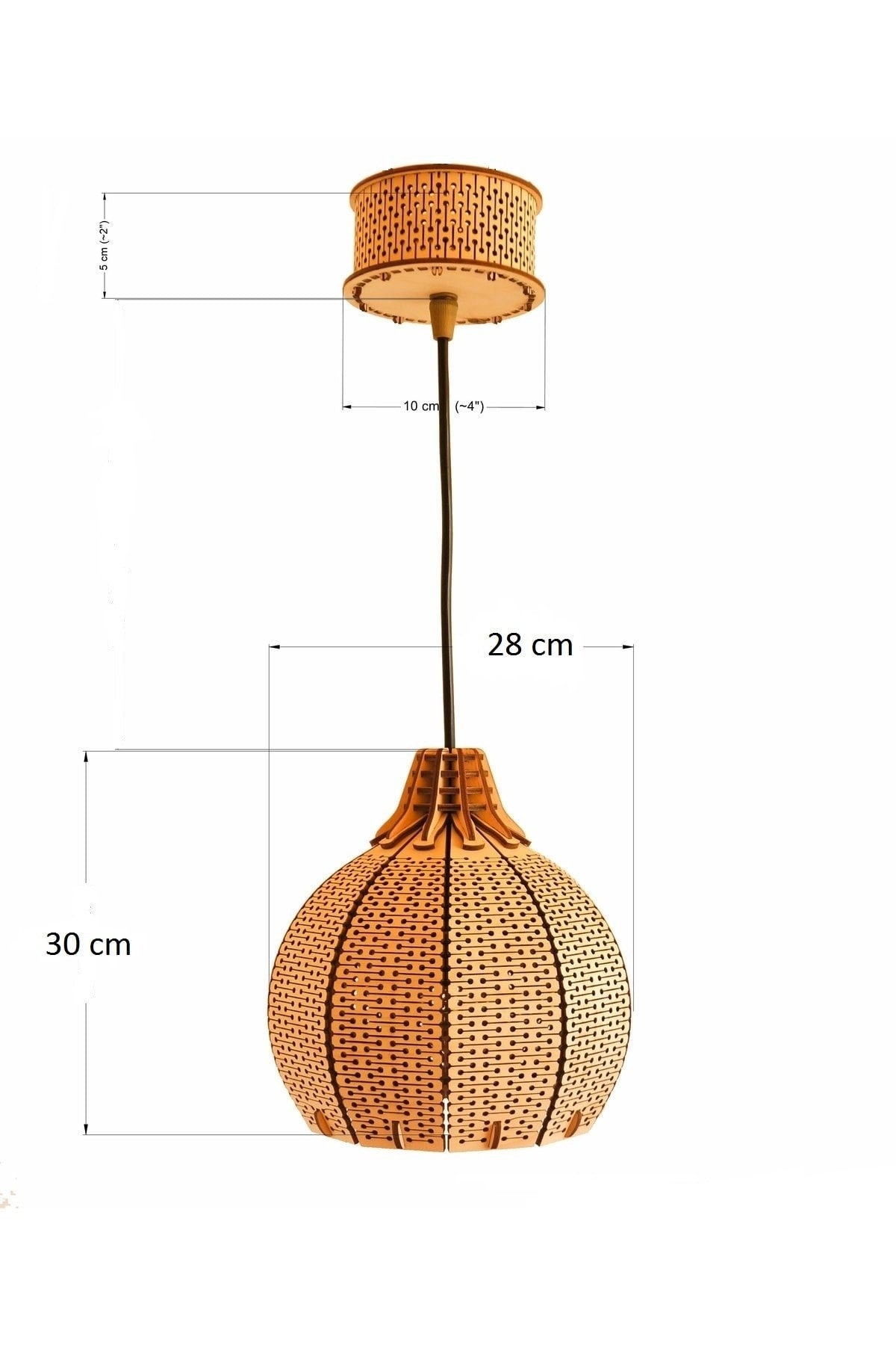 Rustikaler, lasergeschnittener Lampenhalter aus Holz im Kürbis-Modell mit Abdeckung, Pendelleuchte, Wohnzimmer-Kronleuchter wird montiert verschickt