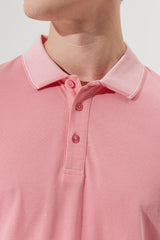  Мужская безусадочная хлопчатобумажная ткань Slim Fit Slim Fit розово-белая футболка с воротником-поло с защитой от перекатывания