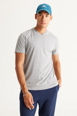 Men's Dark Gray Melange Cotton Slim Fit Slim Fit V-Neck Short Sleeved T-Shirt