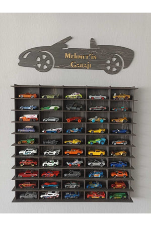 Spielzeugauto-Regal, 50 Stück, getrommelt, schwarz (geeignet für Hotwheels- und Matcbox-Autos)