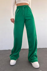 Women's Green Wide Leg Two Yarn Elastic Waist Sweatpants - Swordslife