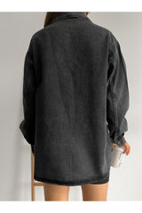 Women's Oversize Long Sleeve Double Pocket Jacket Shirt Anthracite - Swordslife