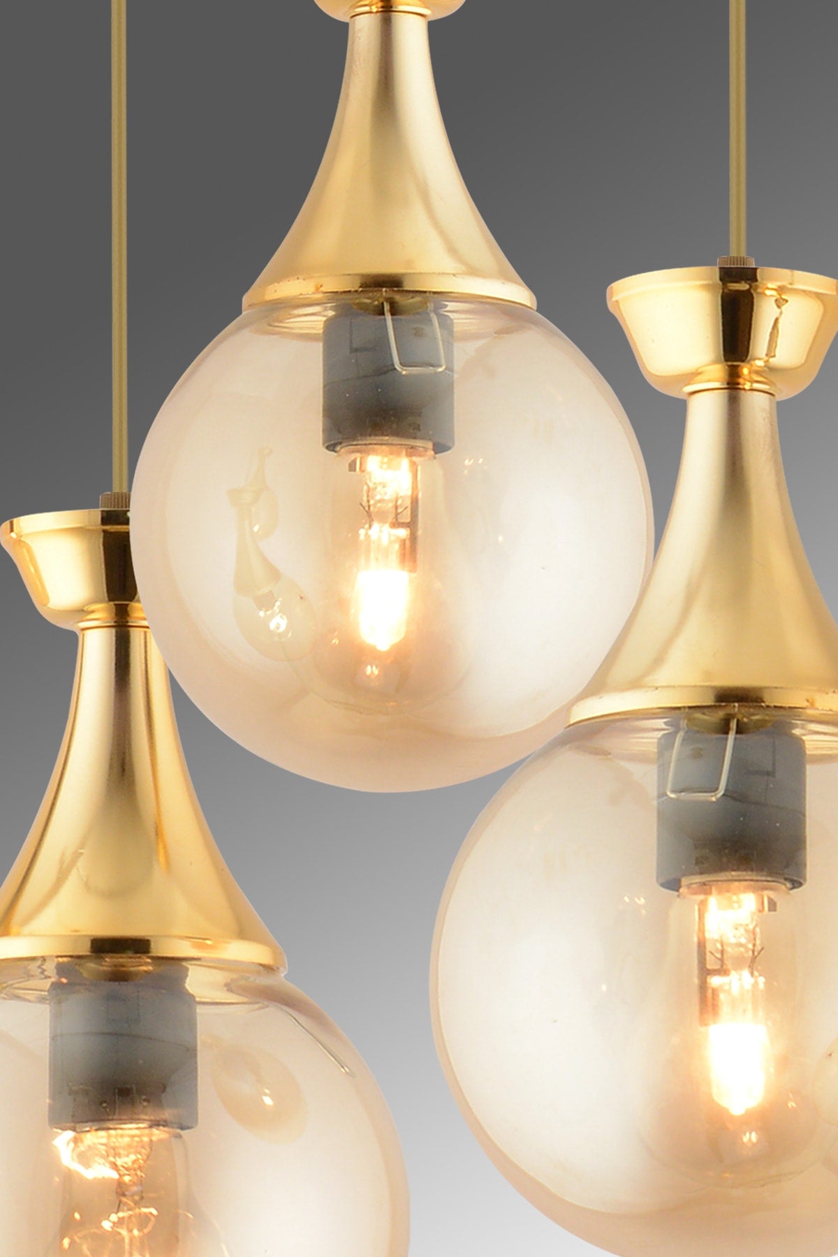 Minel 3-Piece Pendant Lamp Tray Antiqued Gold Gilded Glop Glass Chandelier