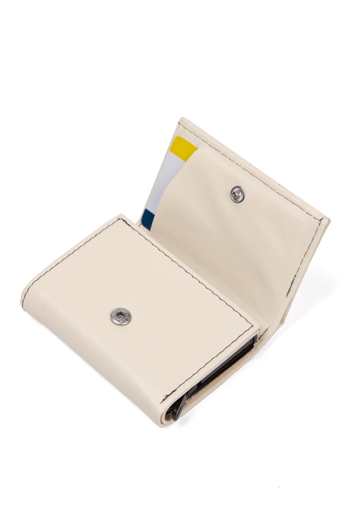 Men'S Vegan Leather Black Cash Money Compartment Sliding Mechanism Wallet Card Holder