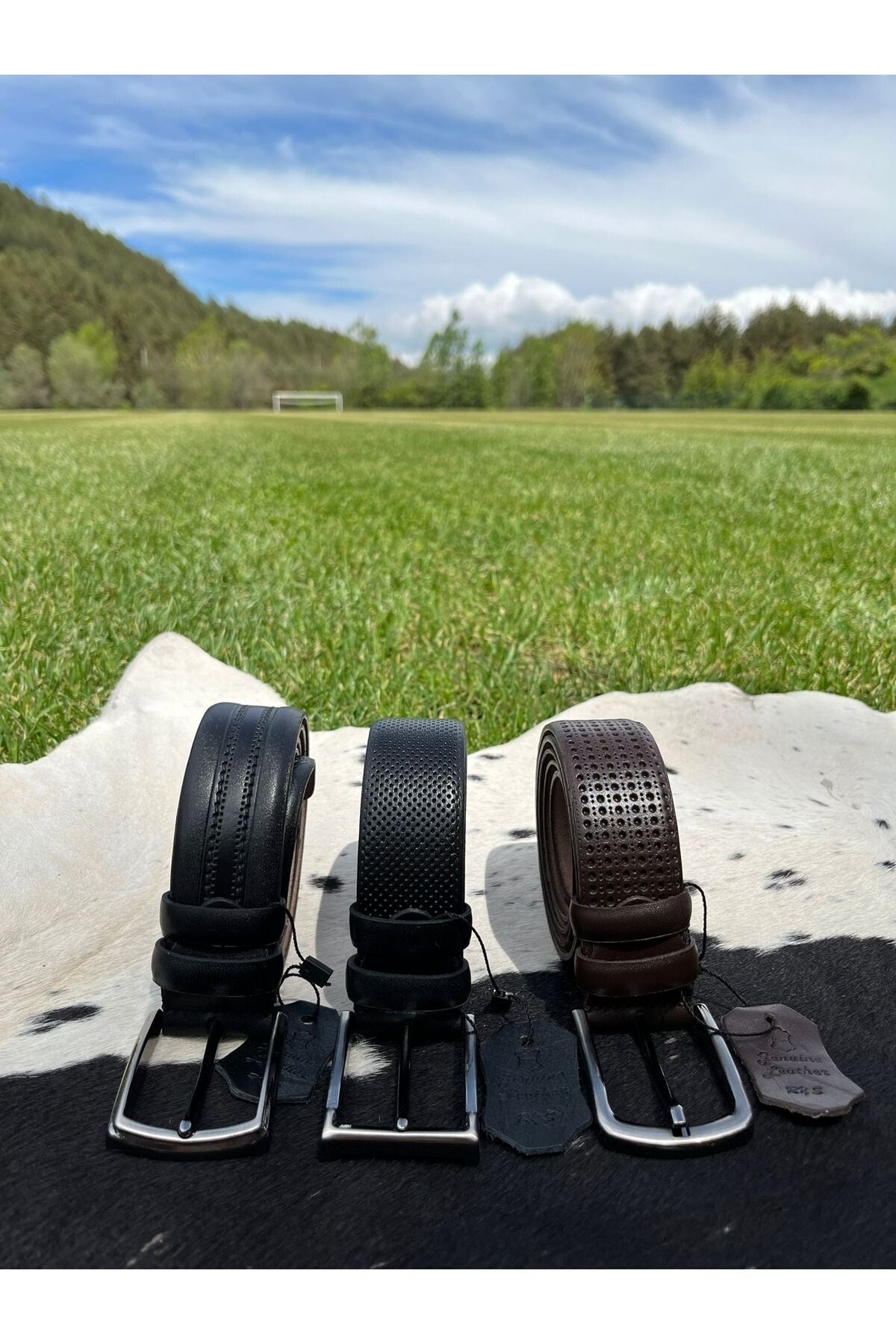 100 % echter, schwarzer, gemusterter 3,5-cm-Herrenledergürtel