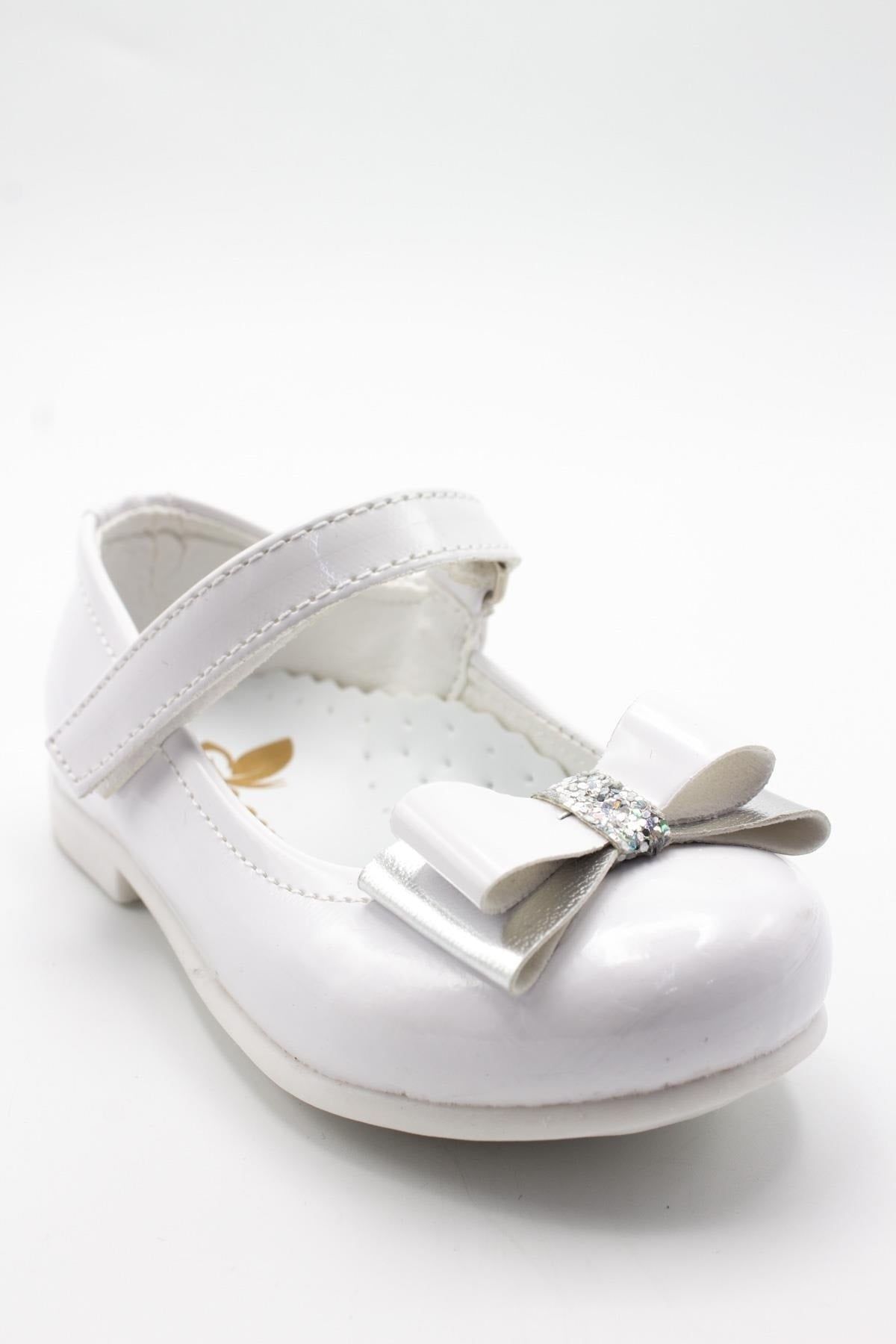 Bow Stone Detail Baby Flats White