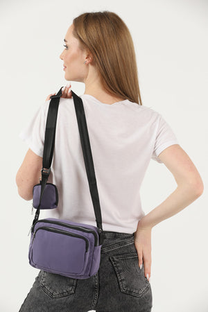 Lilac U4 Canvas Women'S Cross Shoulder Bag With 2 Compartments And Wallet With Adjustable Strap B:17 E:22 G:12