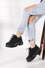 Casual Women's Black Suede Sneakers High Sole 6 Cm Comfortable Lightweight Sneaker 001 - Swordslife
