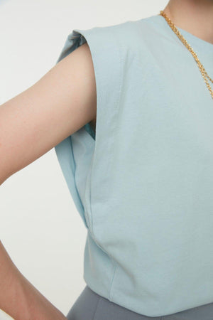 Blue Sleeveless Basic Knitted T-Shirt - Swordslife