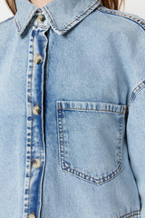 Light Blue Regular Fit Denim Single Pocket Denim Jacket TCTSS23CK00049 - Swordslife