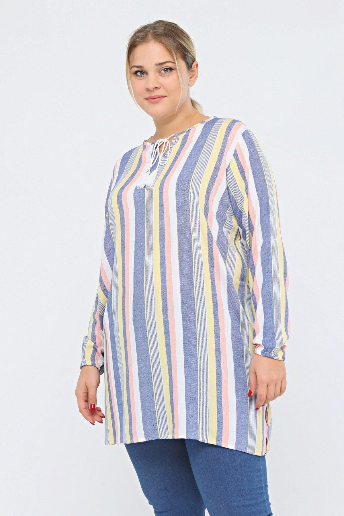 Women's Large Size Light Color Striped Tunic - Swordslife