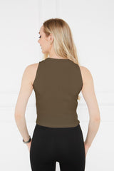 Women's Sax Khaki Halter Collar 2 Piece Crop Blouse - Swordslife