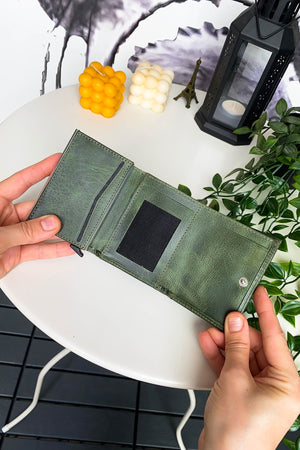 Pescol – Grüner Smartcard-Halter/Geldbörse mit RFID-geschütztem Mechanismus aus echtem Leder, erstklassige Verarbeitung