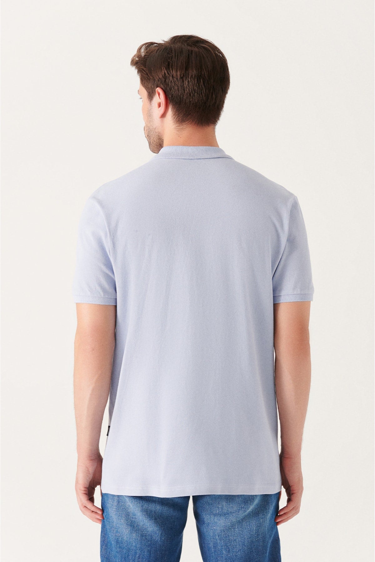 Men's Light Blue 100% Cotton Breathable Standard Fit Normal Cut Polo Neck T-shirt E001004