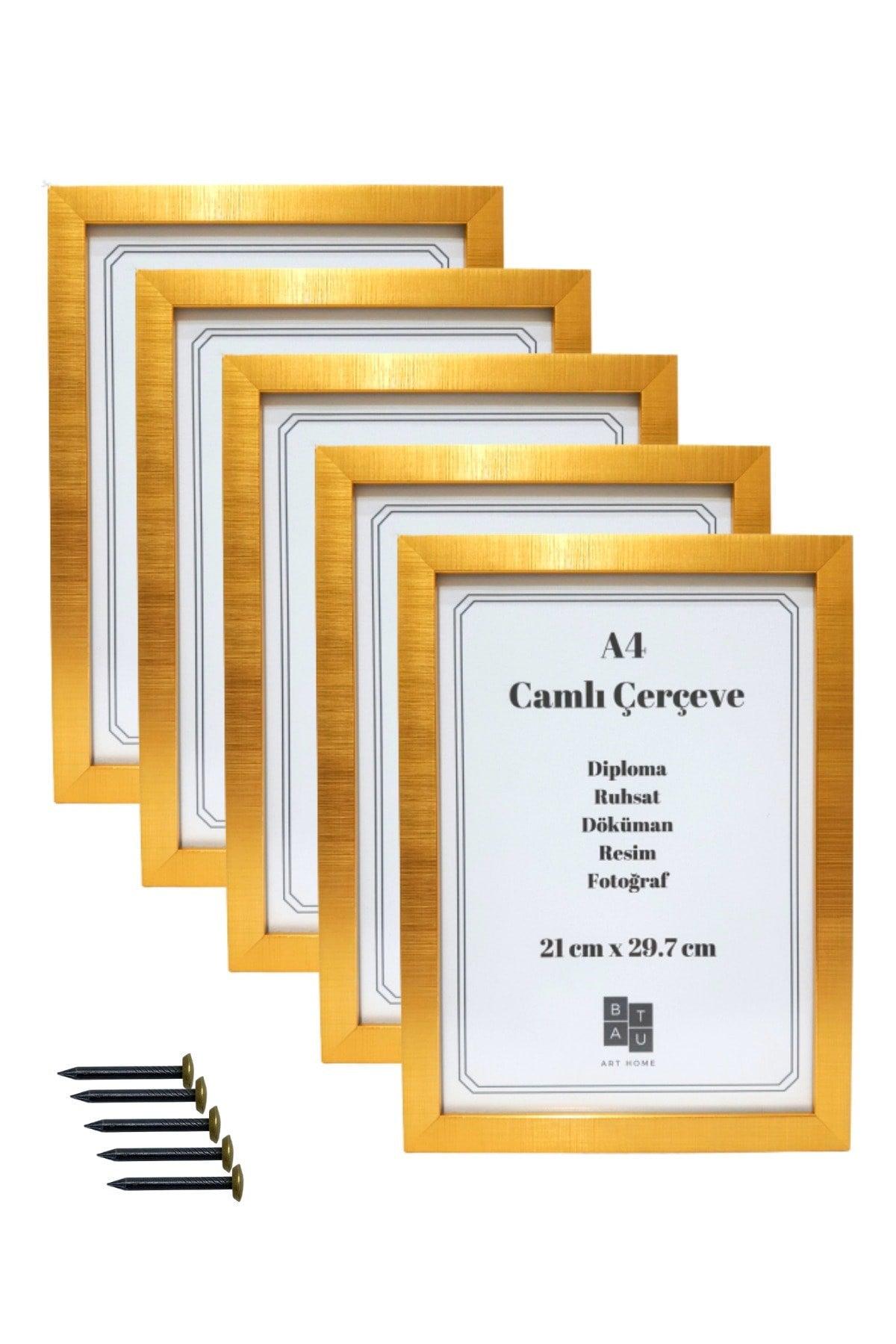 5 Pieces A4 Frame Real Glass Document Diploma Picture Photo Can Be Hanged Gold Color21x29.7 Cm - Swordslife