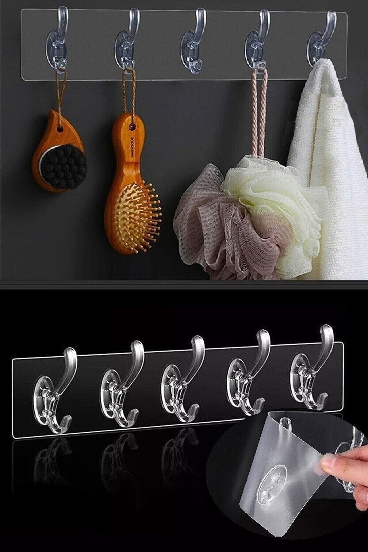 5 Piece Adhesive Transparent Strong Wall Hanger Behind Door - Practical Wall Bathroom Kitchen Countertop Hanger - Swordslife