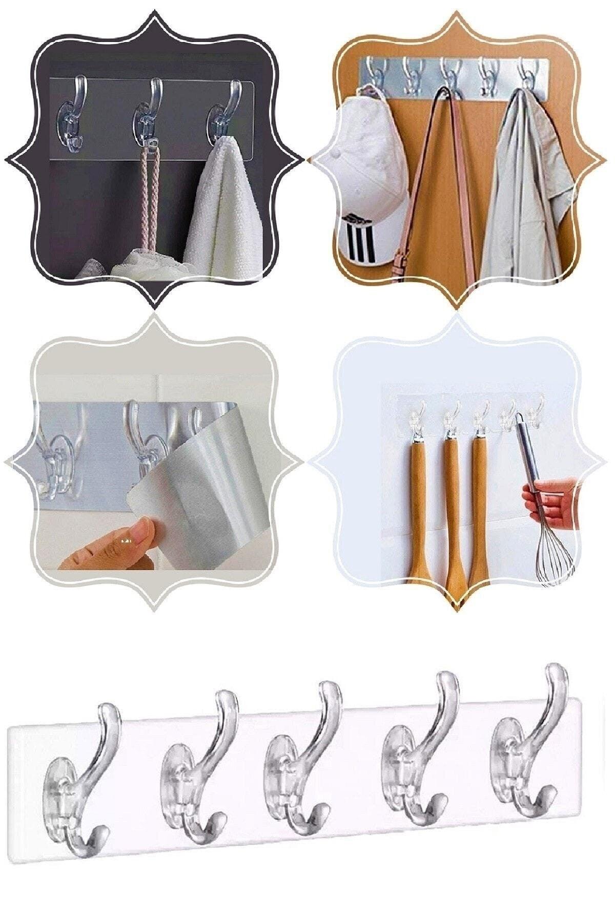 5 Piece Adhesive Transparent Wall Hanger Bathroom Kitchen Organizer Practical Hanger - Swordslife